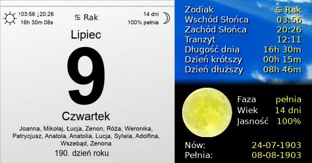 9 Lipca 1903 - Czwartek. Kartka z Kalendarza
