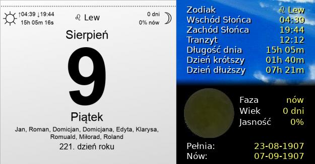 9 Sierpnia 1907 - Piątek. Kartka z Kalendarza