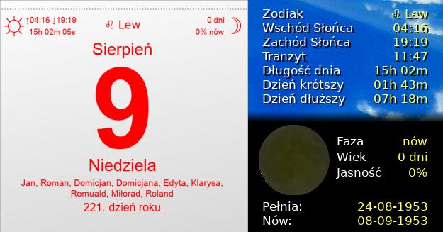 9 Sierpnia 1953 - Niedziela. Kartka z Kalendarza