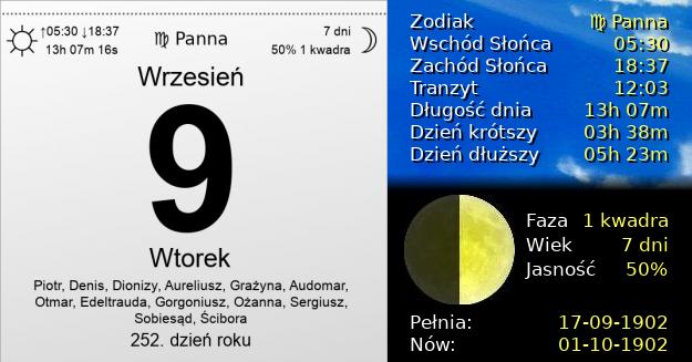 9 Września 1902 - Wtorek. Kartka z Kalendarza