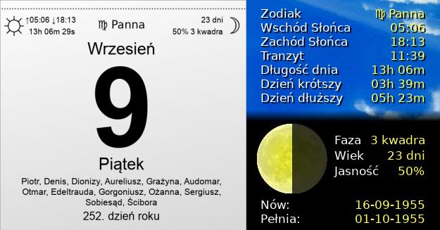 9 Września 1955 - Piątek. Kartka z Kalendarza