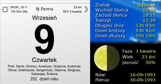 9 Września 1993 - Czwartek. Kartka z Kalendarza