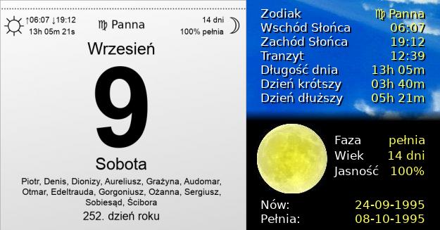 9 Września 1995 - Sobota. Kartka z Kalendarza