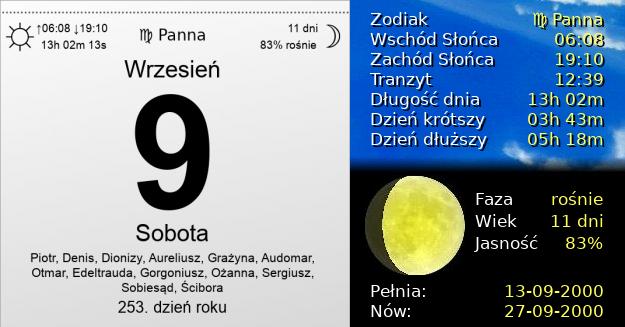 9 Września 2000 - Sobota. Kartka z Kalendarza